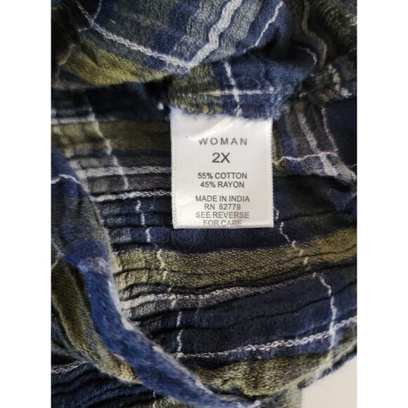 Westport Blue Green Button Up Plaid Plus Size Shirt 2X - Picture 7 of 8